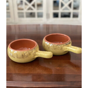 De Silva Terracotta Yellow Mustard Glazed Bowl w/Handle Made in Italy Set of 2
